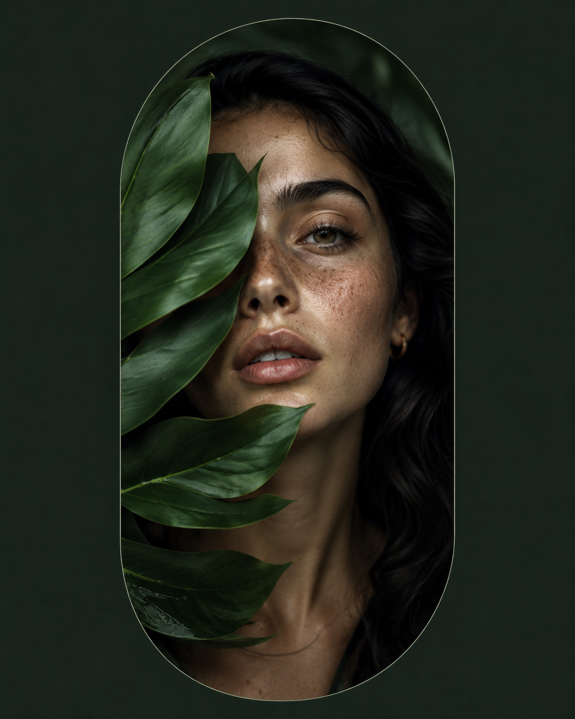 Portrait with botanical leaves